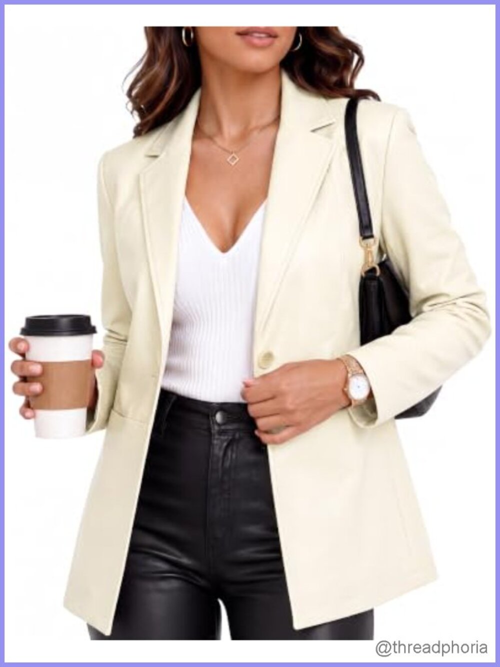 Faux Leather Blazer Jacket Lightly Fitted Women Long Sleeve